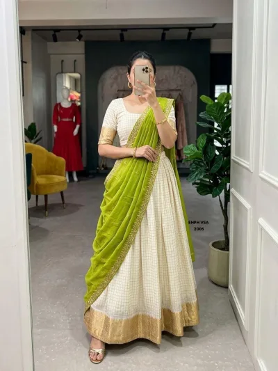 Lime Green & Cream Lehenga , Lime Green & Cream